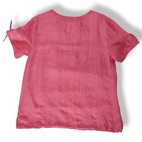 Talbot's Linen Blend Coral Pink Tunic Short Sleeve Tie Detail Top Women's Large - Picture 6 of 16